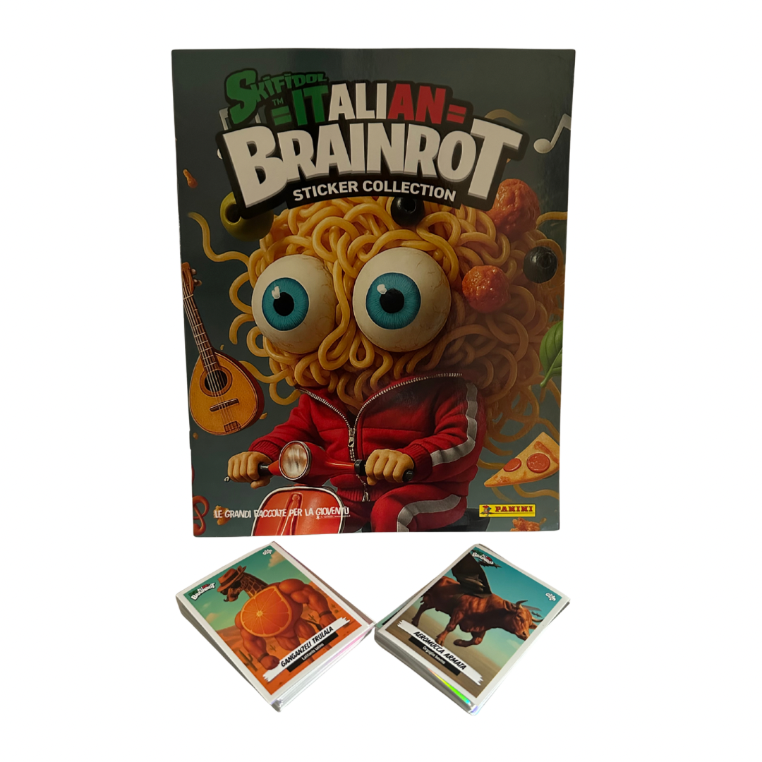 Skifidol Italian Brainrot Panini - Album vuoto + lotto 100 figurine diverse