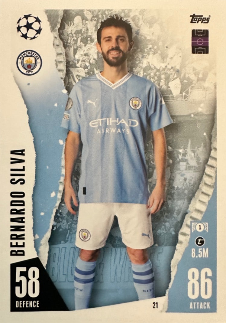 N.21 Bernardo Silva Manchester City - Card Match Attax 2023/24 Topps ...